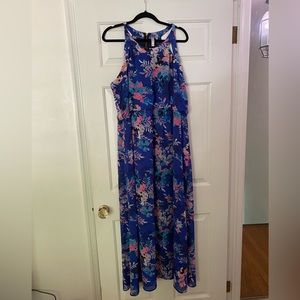 👗 Xhilaration Women's Sleeveless Floral Halter Blouson Maxi Dress Blue Size XXL